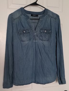 a.n.a Light Blue Denim-Look Button Pocket Tunic